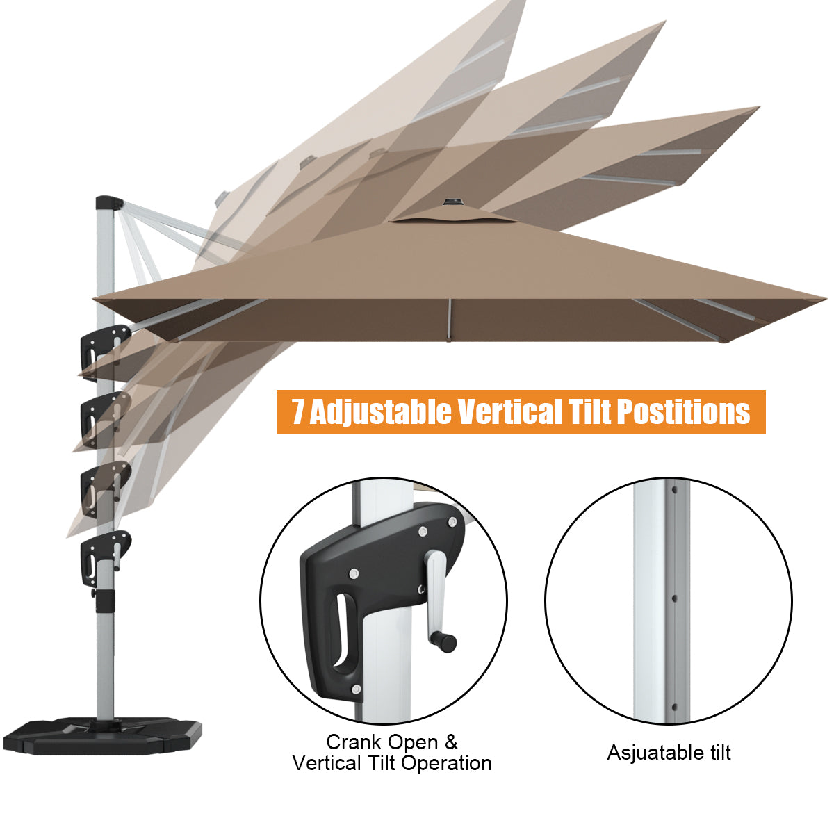 10 ft 360 Degree Tilt Aluminum Square Patio Offset Cantilever Umbrella without Weight Base, Tan Outdoor Umbrellas at Gallery Canada
