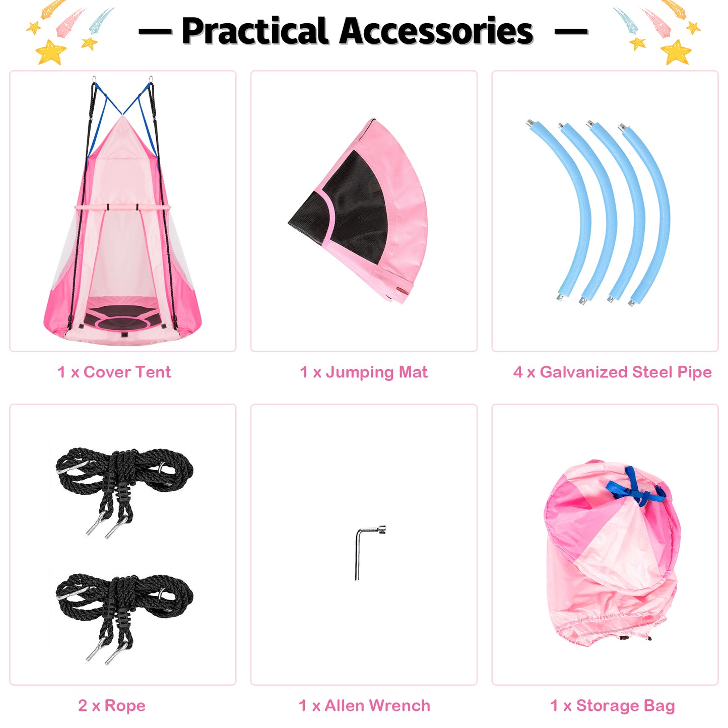 40 Inch Kids Hanging Chair, Detachable Swing Tent Set, Pink