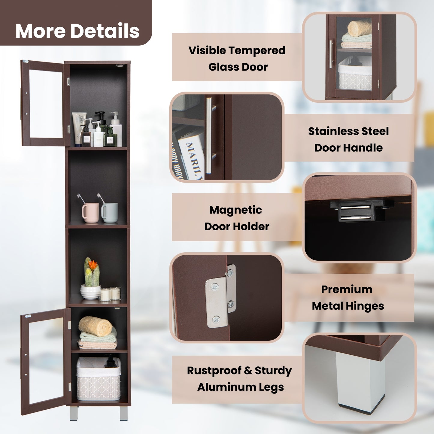 71 Inch Tall Bathroom Storage Cabinet, Brown Floor Cabinets at Gallery Canada