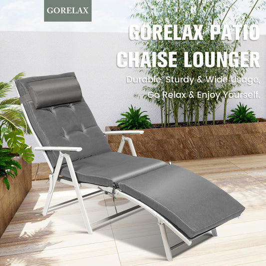 Adjustable Outdoor Lightweight Folding Chaise Lounge Chair with Pillow, Gray Outdoor Chaise Lounges Gray at Gallery Canada