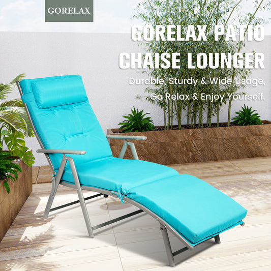Adjustable Lightweight Folding Chaise Lounge Chair, Blue Outdoor Chaise Lounges Blue at Gallery Canada