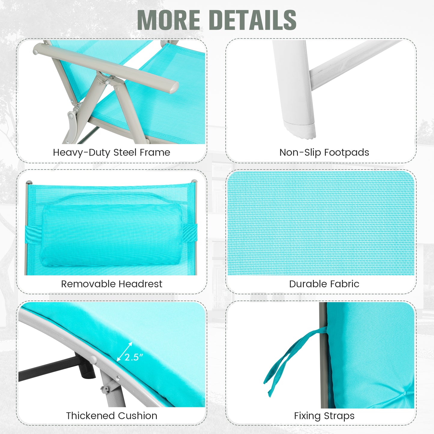 Adjustable Lightweight Folding Chaise Lounge Chair, Blue Outdoor Chaise Lounges at Gallery Canada