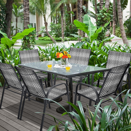 6 Outdoor PE Wicker Stackable Chairs, Steel Frame, Gray Patio Dining Chairs Gray at Gallery Canada