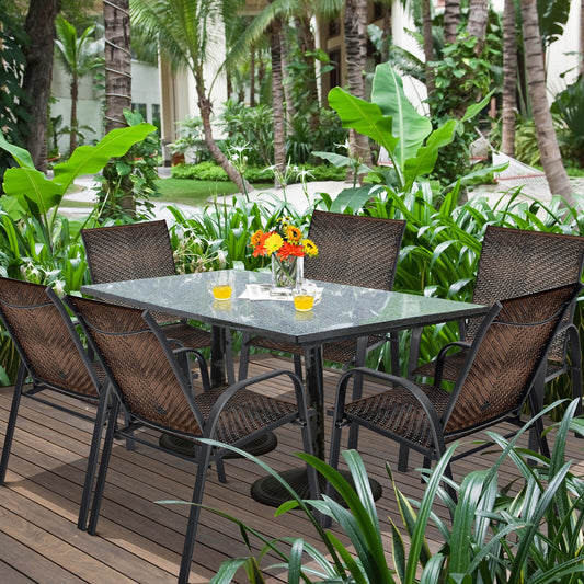 Set Of 6 Outdoor PE Wicker Stackable Chairs, Brown Patio Dining Chairs Brown at Gallery Canada