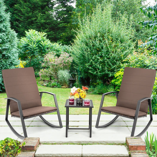 3 Pieces Patio Rattan Rocking Furniture Set, Brown Patio Conversation Sets Brown at Gallery Canada