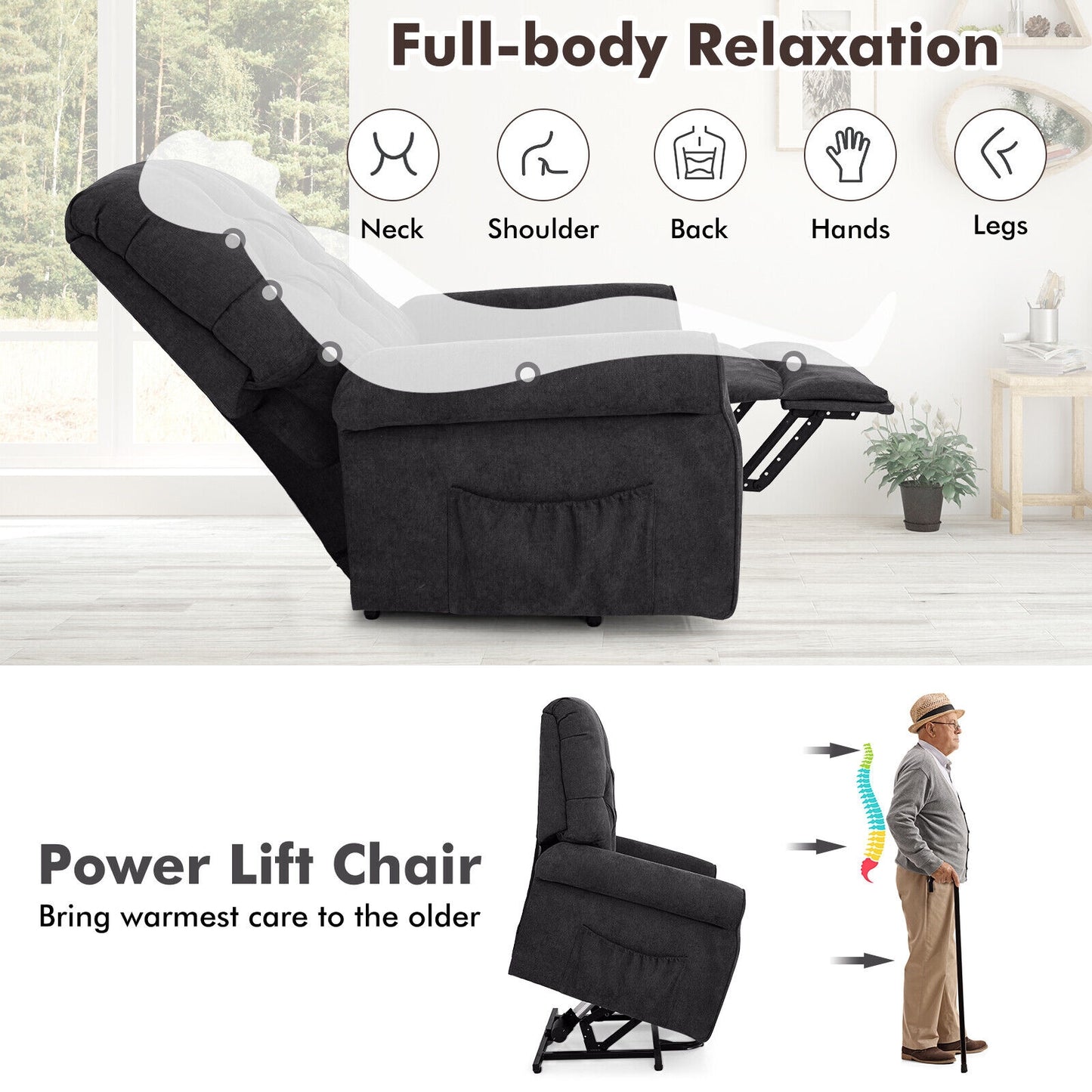 Recliner Chair For Elderly, Side Pocket, Remote Control, Black Recliners at Gallery Canada