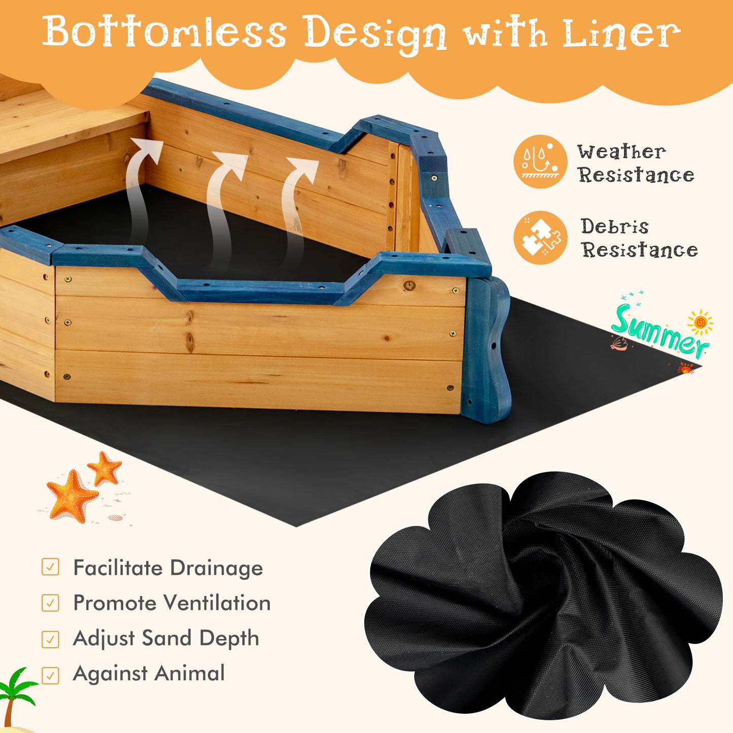 Kids Pirate Boat Wooden Sandbox Children Outdoor Playset, Natural Sandboxes at Gallery Canada