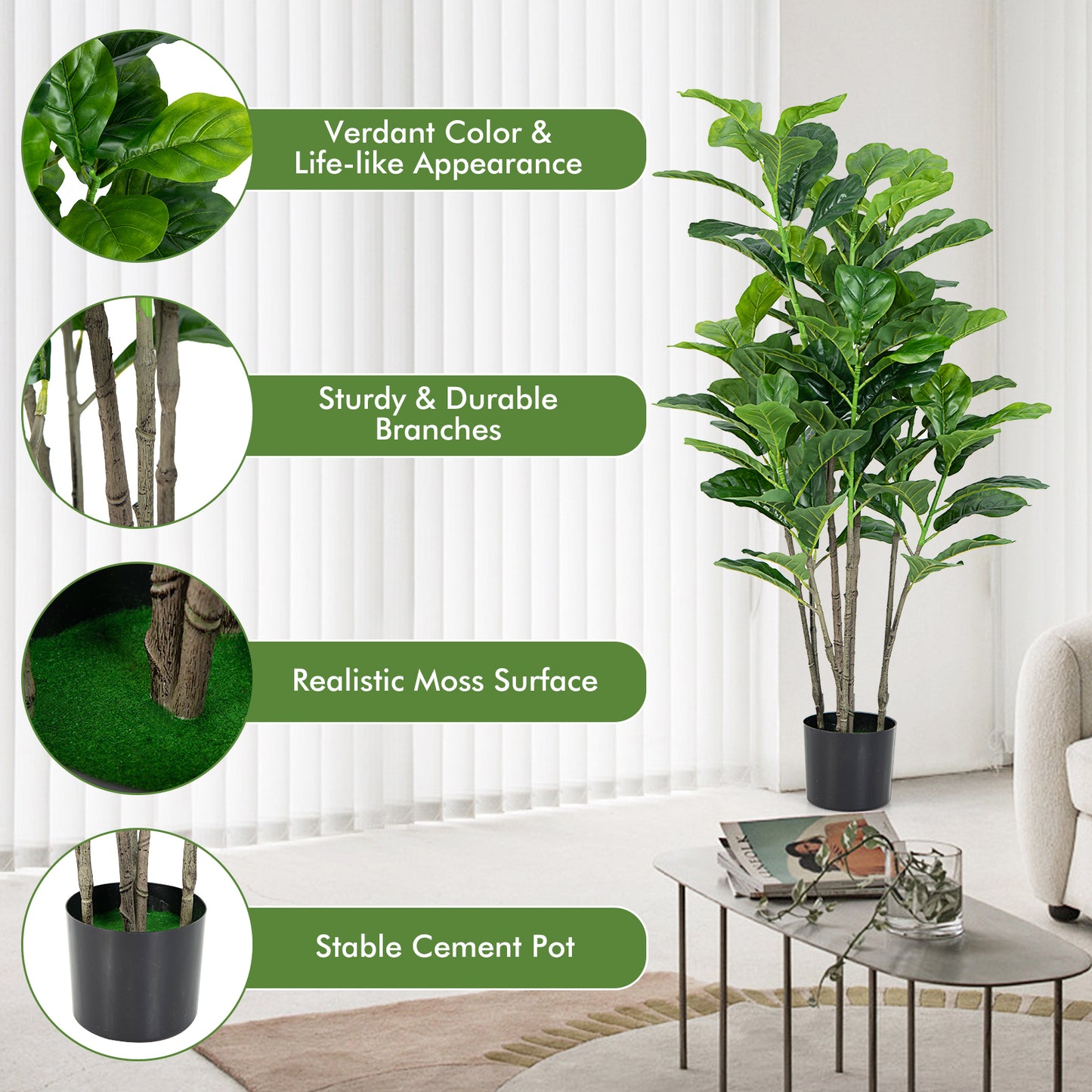 51 Inch Artificial Fiddle Leaf Fig Tree, 2-Pack, Green Faux Plants at Gallery Canada