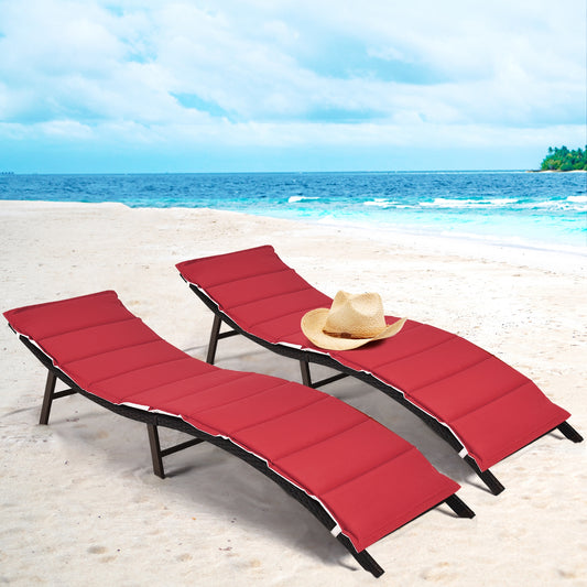 Folding Patio Lounger Chair, 2 Pieces, Red Outdoor Chaise Lounges Red at Gallery Canada