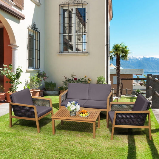 4 Piece Patio Rattan Furniture Set, Removable Cushions, Gray Patio Conversation Sets Gray at Gallery Canada