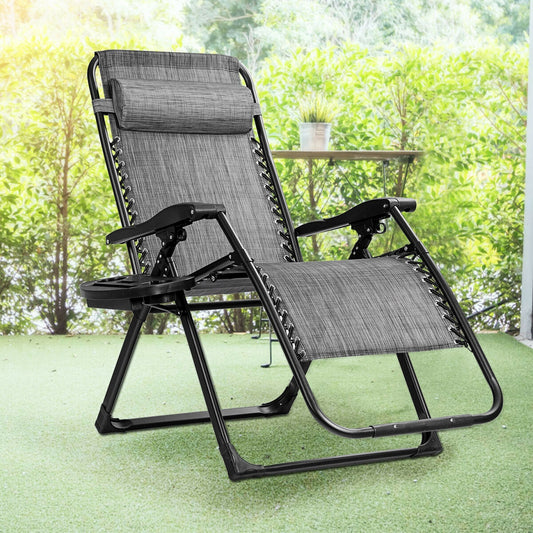 Oversize Lounge Chair With Cup Holder, Heavy Duty, Outdoor, Gray Beach & Lawn Chairs Gray at Gallery Canada