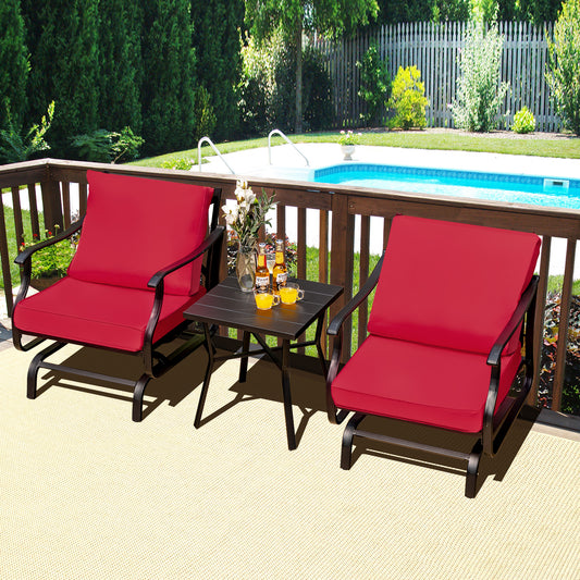 3 Piece Patio Rocking Chair Set With Coffee Table, Red Patio Conversation Sets Red at Gallery Canada