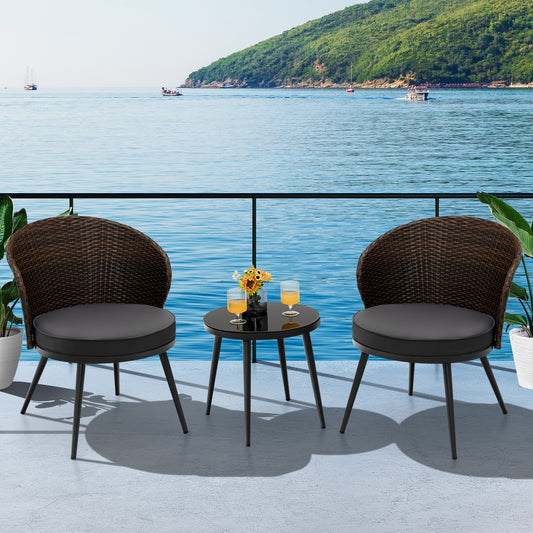 3 Piece Patio Rattan Bistro Set, 2 Seat Cushions, Tempered Glass Tabletop, Brown Patio Conversation Sets Brown at Gallery Canada