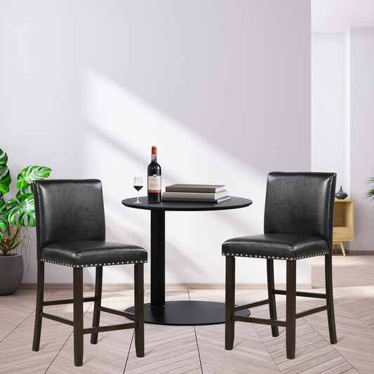 PVC Leather Bar Stools With Back, Set Of 2, Black
