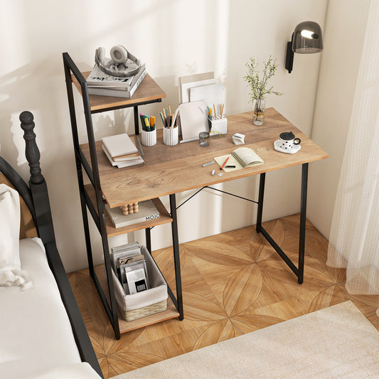 Compact Computer Desk Workstation, 4 Tier Shelves, Natural Writing Desks Natural at Gallery Canada