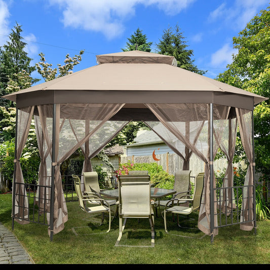 10'x12' Octagonal Patio Gazebo, Brown Gazebos Brown at Gallery Canada