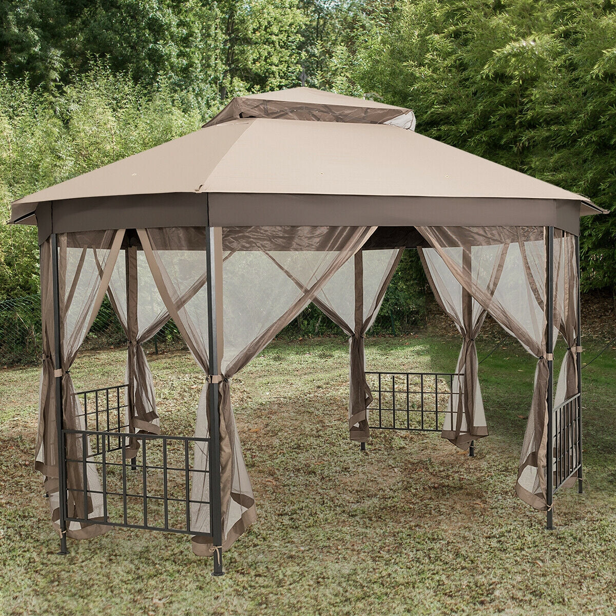 10’x 12’ Octagonal Patio Gazebo, Brown Gazebos at Gallery Canada