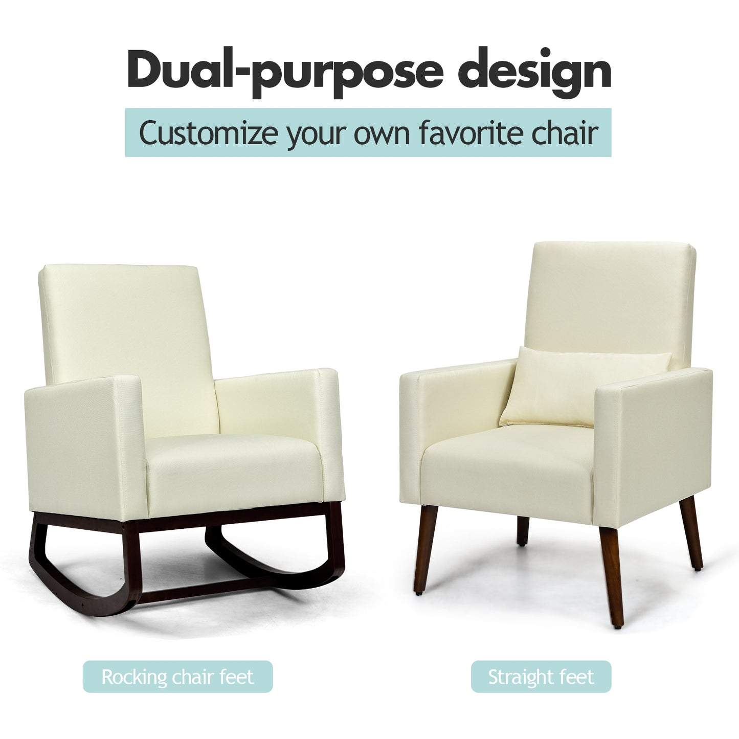 2-In-1 Fabric Rocking Chair With Pillow, Beige