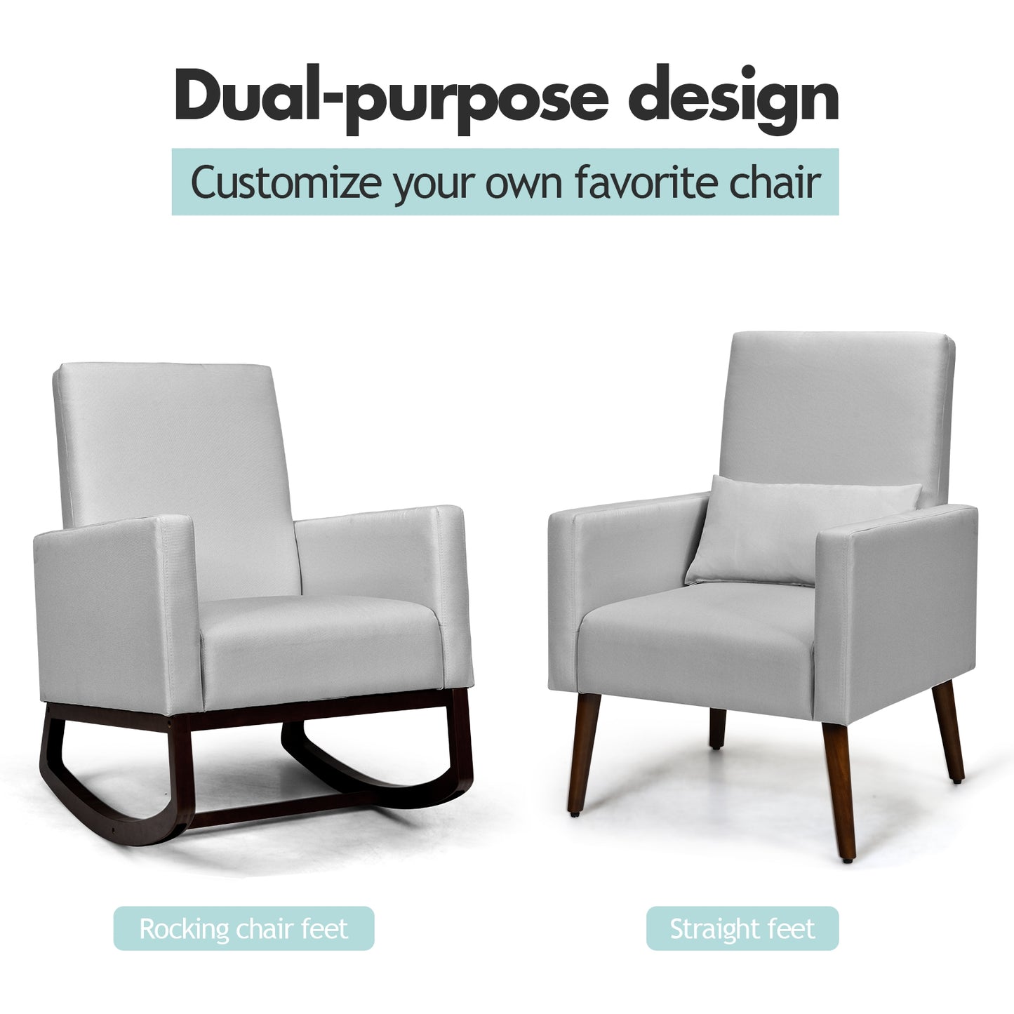 2-In-1 Fabric Upholstered Rocking Chair, Light Gray Accent Chairs at Gallery Canada