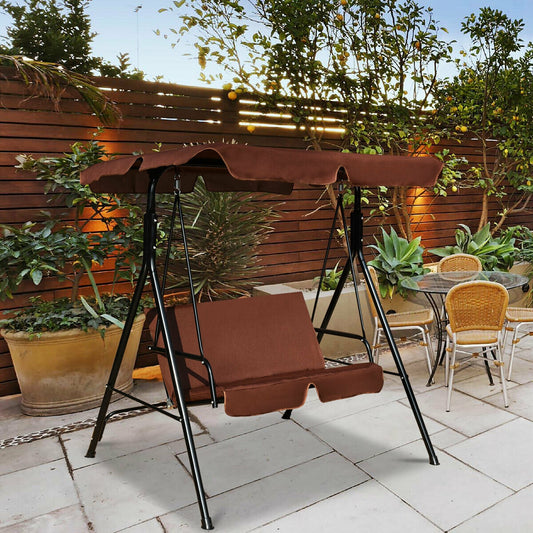 Cushioned Patio Swing Glider, Steel Frame, Brown Porch Swings Brown at Gallery Canada
