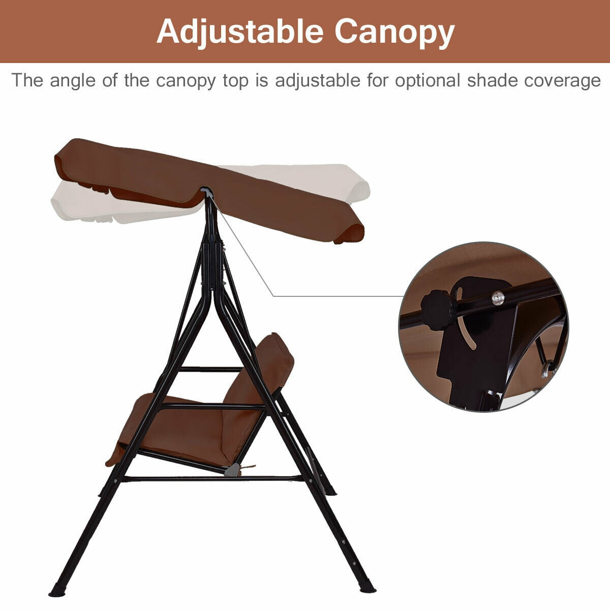 Cushioned Patio Swing Glider, Steel Frame, Brown Porch Swings at Gallery Canada