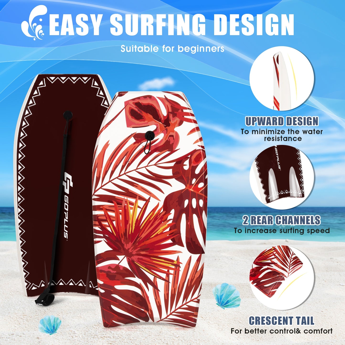 37 Inch Lightweight Surfboard With Fin EPS Core, Red