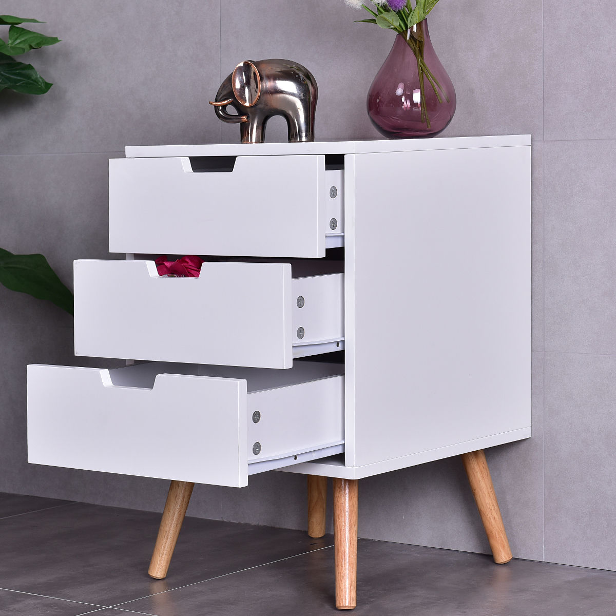 White Wood Side End Table Nightstand W/3 Drawers Mid-Century Accent, White Nightstands at Gallery Canada