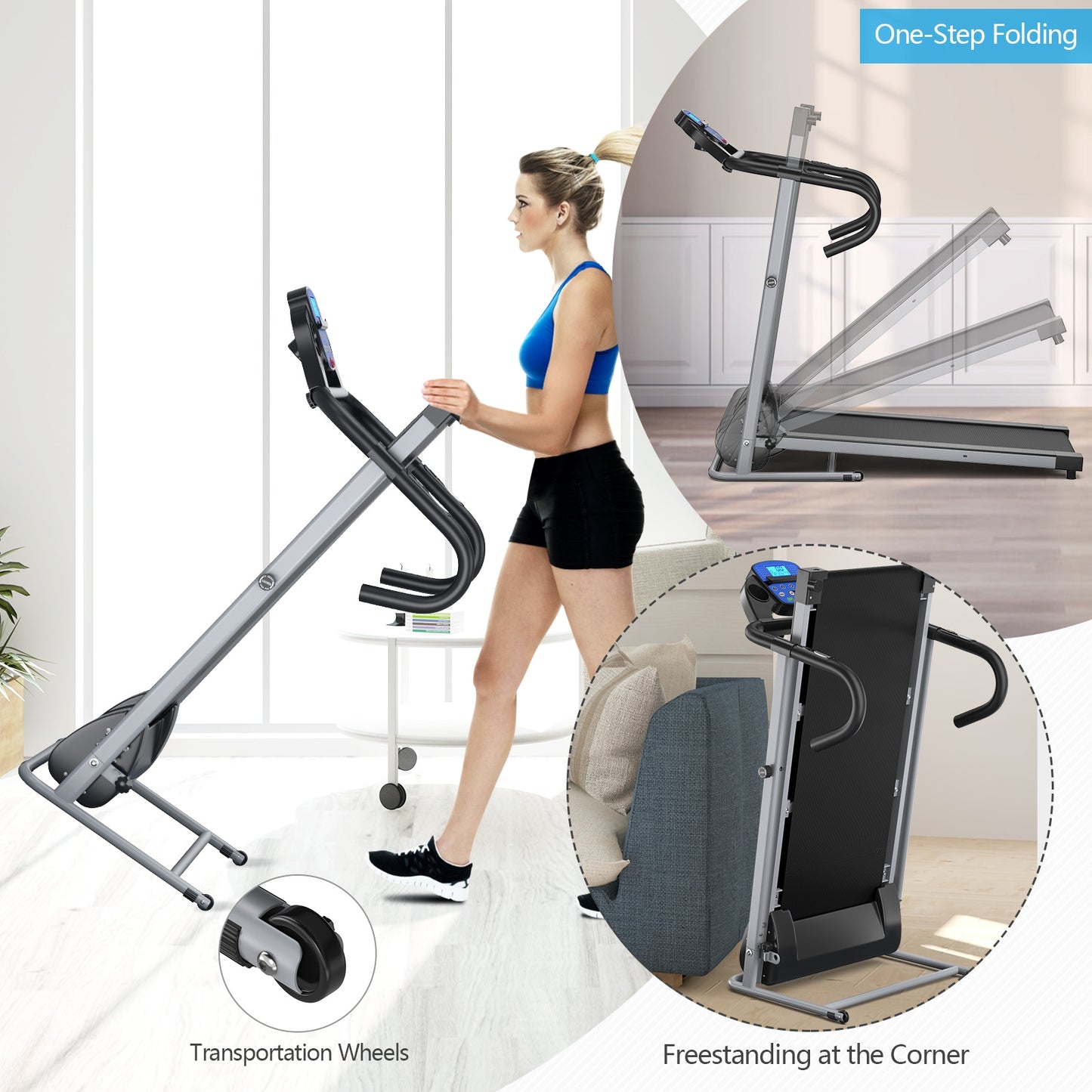 Electric Foldable Treadmill, LCD Display, Heart Rate Sensor, Black Treadmills at Gallery Canada