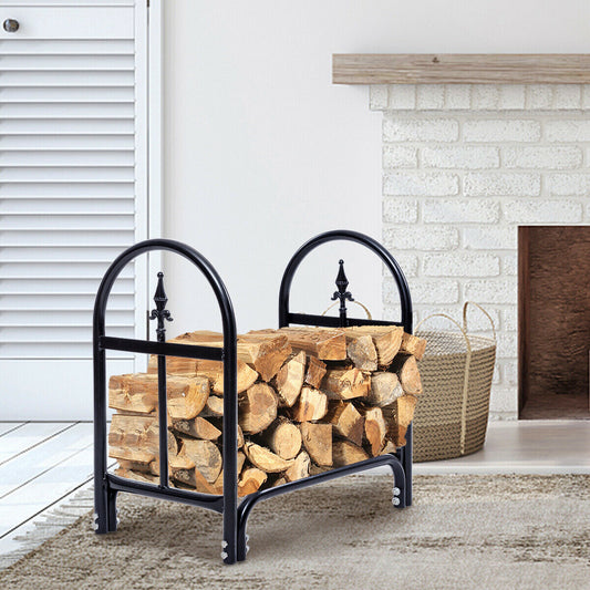 2 Feet Outdoor Heavy Duty Steel Firewood Storage Holder, Black