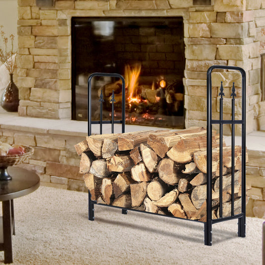 4 Feet Heavy Duty Steel Firewood Storage Rack, Black Log Storage Black at Gallery Canada