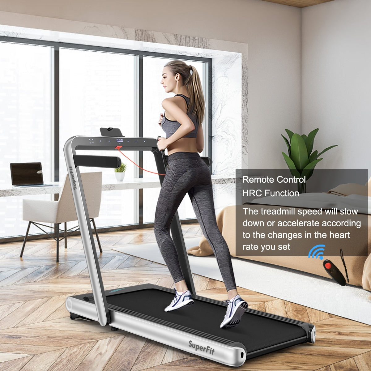 4.75HP 2 In 1 Folding Treadmill with Remote APP Control, Silver Treadmills at Gallery Canada