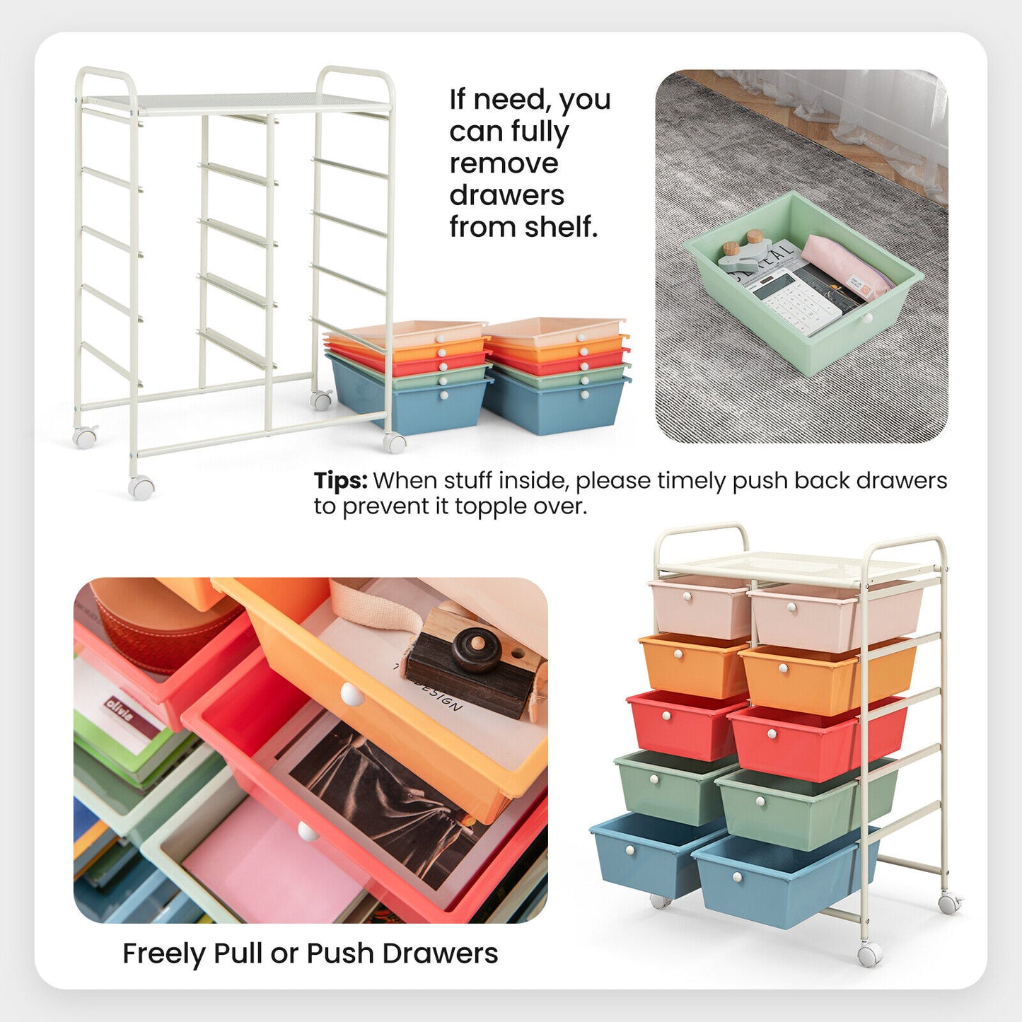 10-Drawer Rolling Storage Cart, Multicolor File Cabinets at Gallery Canada