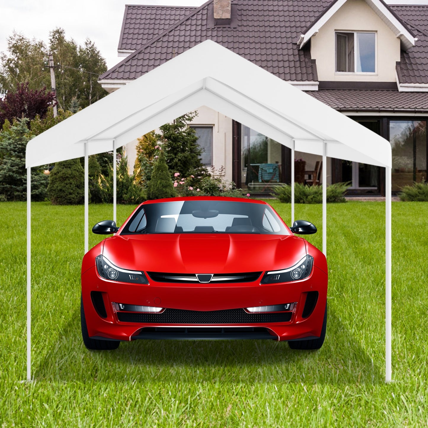 10x20 Feet Steel Frame Portable Car Canopy Shelter, White Carports at Gallery Canada