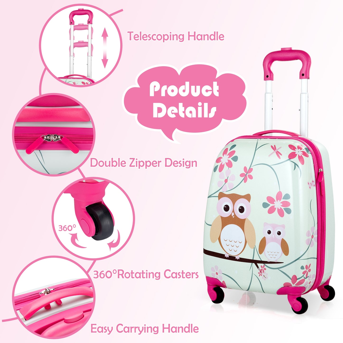12 Inch, 16 Inch ABS Kids Suitcase Luggage Set, Green, Pink Kids Luggage at Gallery Canada