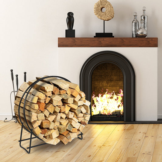 40-Inch Tubular Steel Firewood Storage Rack, Black Log Storage Black at Gallery Canada