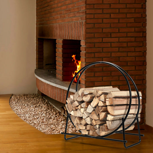 30-Inch Tubular Steel Log Hoop Firewood Storage Rack, Black Log Storage Black at Gallery Canada