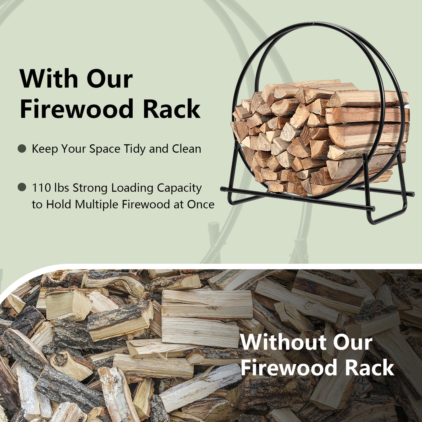 30-Inch Tubular Steel Log Hoop Firewood Storage Rack, Black Log Storage at Gallery Canada