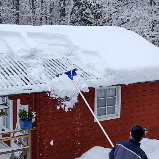 21 Feet Adjustable Aluminium Snow Roof Rake with Wheels and Oxford Slide, Blue Snow Removal Blue at Gallery Canada