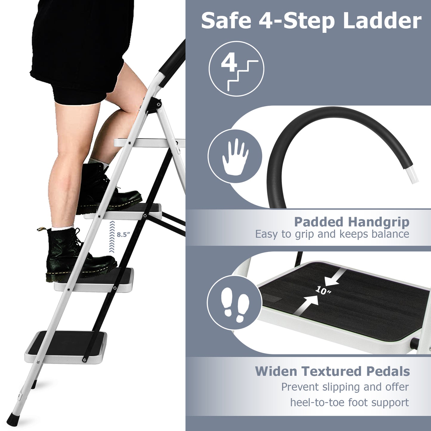 4-Step Folding Ladder, Anti-Slip Pedal, 330Lbs Capacity, Black Ladders at Gallery Canada