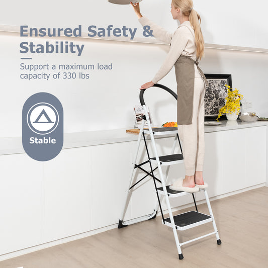 4-Step Folding Ladder, Anti-Slip Pedal, 330Lbs Capacity, Black Ladders Black at Gallery Canada