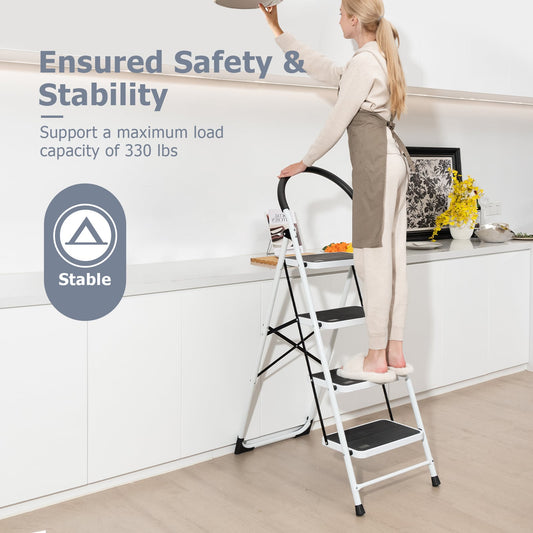 4-Step Folding Ladder, Anti-Slip Pedal, 330Lbs Capacity, Black Ladders Black at Gallery Canada