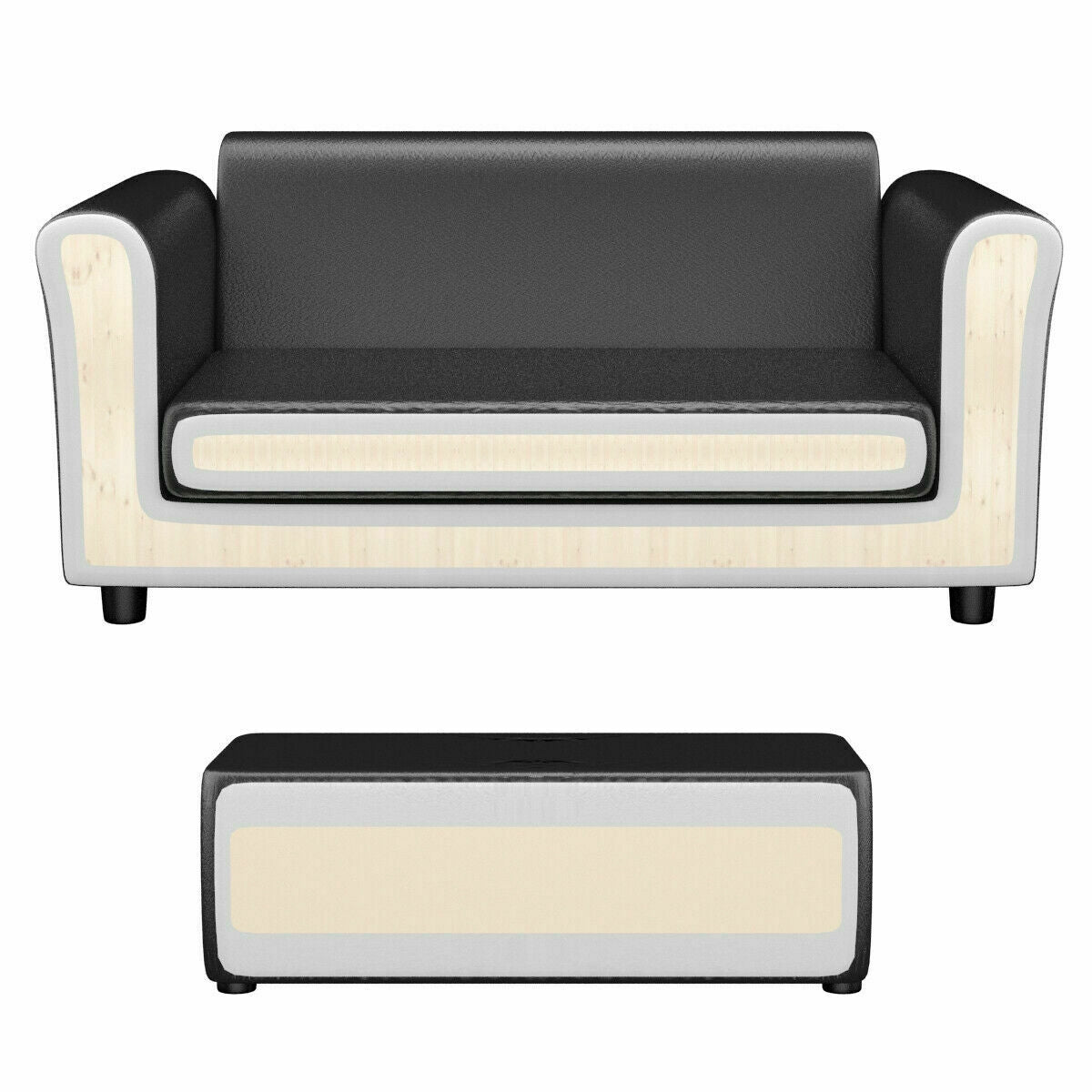 White Kids Double Sofa With Ottoman, Black