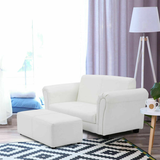 Soft Kids Double Sofa with Ottoman, White Kids Chairs & Seating White at Gallery Canada