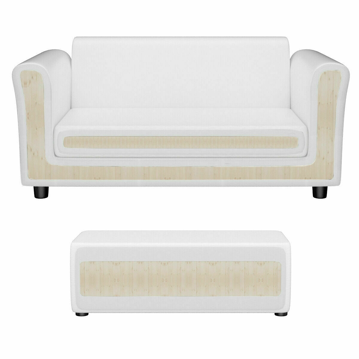 Kids Double Sofa With Ottoman, White