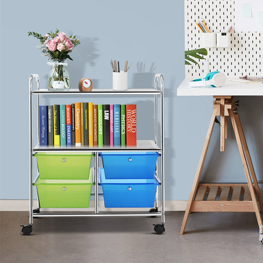 4 Drawers Shelves Rolling Storage Cart Rack, Blue & Green