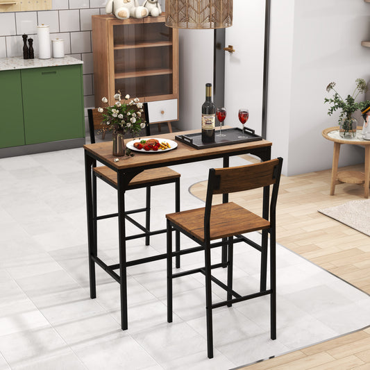 3 Piece Bar Table Set With 2 Stools, Black
