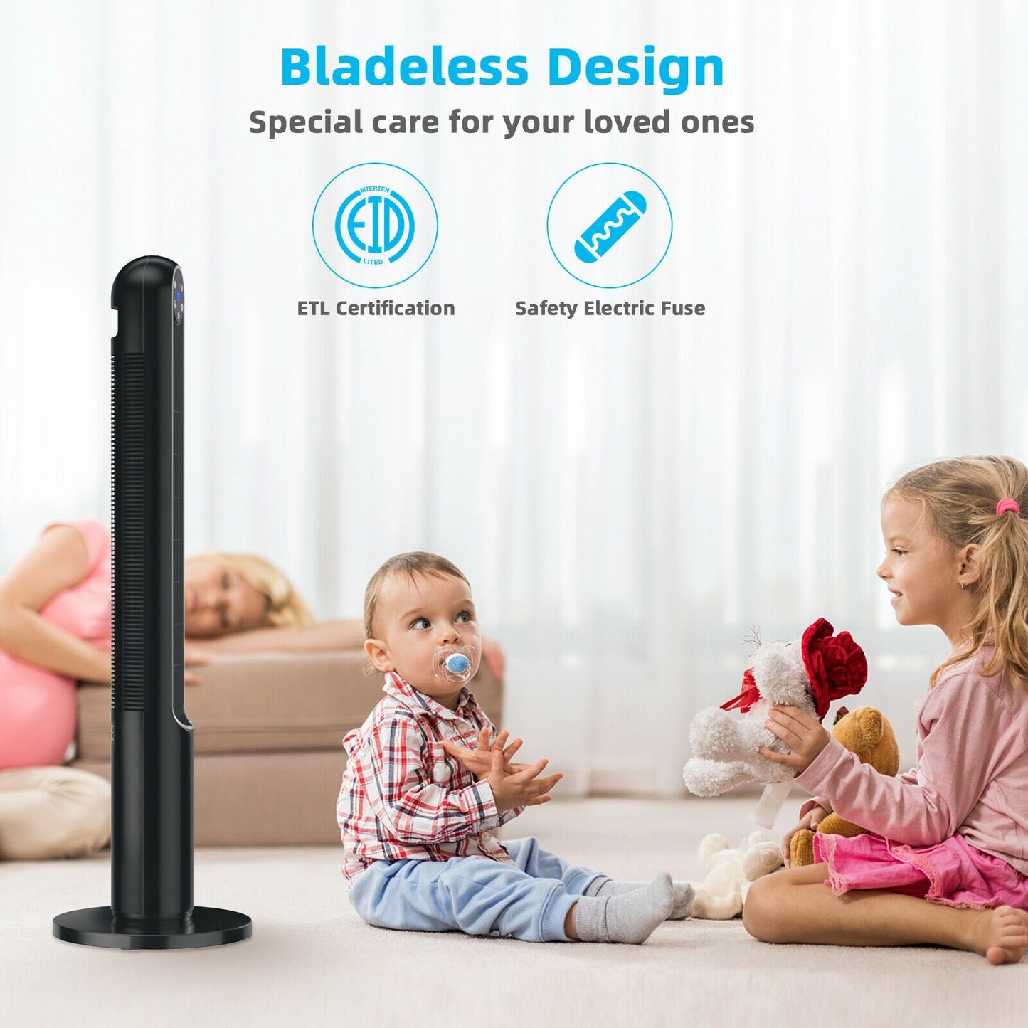 42 Inch 80 Degree Tower Fan, Smart Display Panel, Remote Control, Black Fans at Gallery Canada