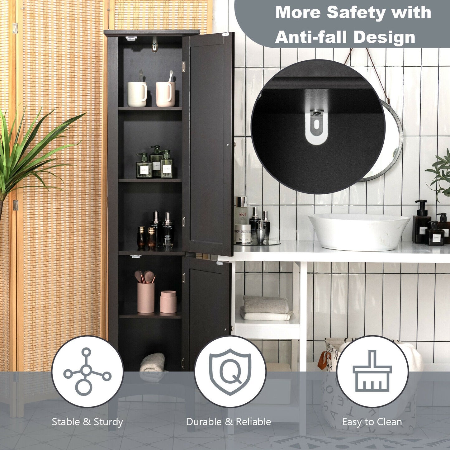 Freestanding Bathroom Storage Cabinet for Kitchen and Living Room, Black Floor Cabinets at Gallery Canada