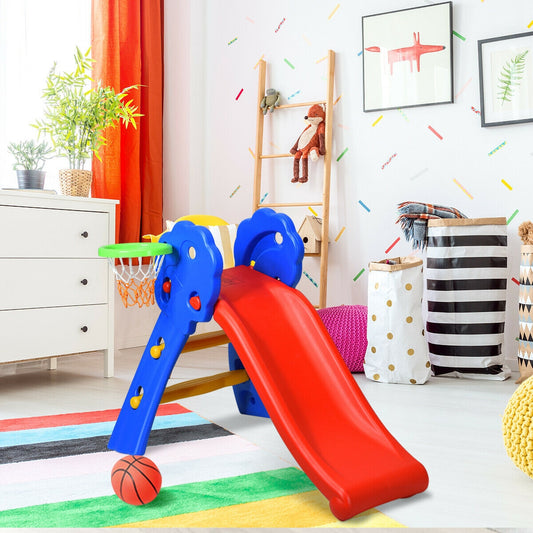 2 Step Kids Plastic Folding Slide With Basketball Hoop, Multicolor Climbers & Slides Multicolor at Gallery Canada