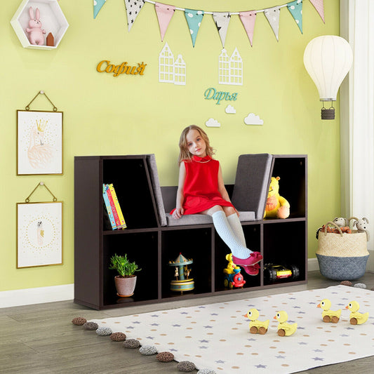 6-Cubby Kid Storage Bookcase, Cushioned Reading Nook, Brown Kids Storage Brown at Gallery Canada